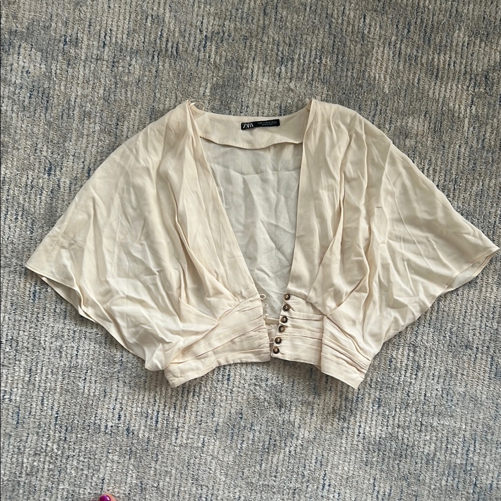 Zara Cream Flutter Sleeve Crop Blouse